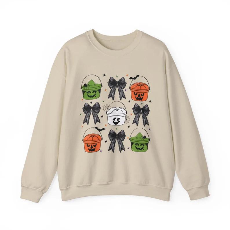 Halloween Boo Buckets Sweatshirt, 90s Halloween Shirt, Trick Or Treat Shirt, Ghost Witch Pumpkin, Coquette Halloween Tshirt, Retro Halloween