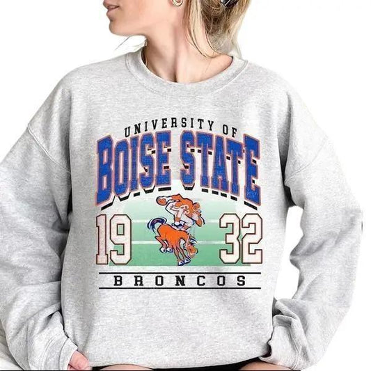 Vintage Boise State Broncos Mascot Sweatshirt, Retro NCAA Football Gift Hoodie Cotton T-shirt Womenswear Day