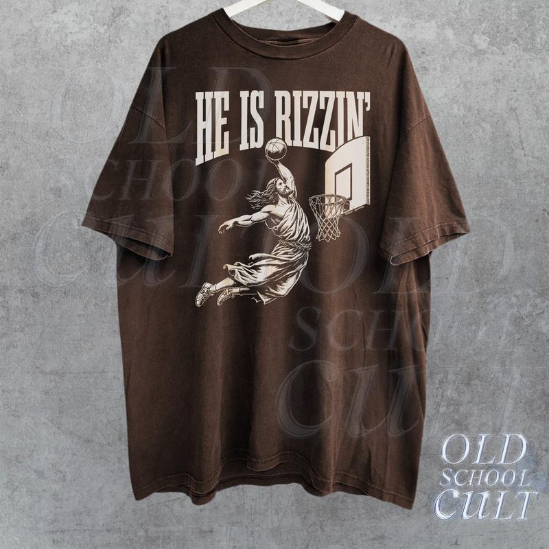 He Is Rizzin' Vintage 90s Shirt, Funny Jesus Shirt, Humor Easter Shirt, Christian Easter Shirt, Easter Gift, Jesus Playing Basketball