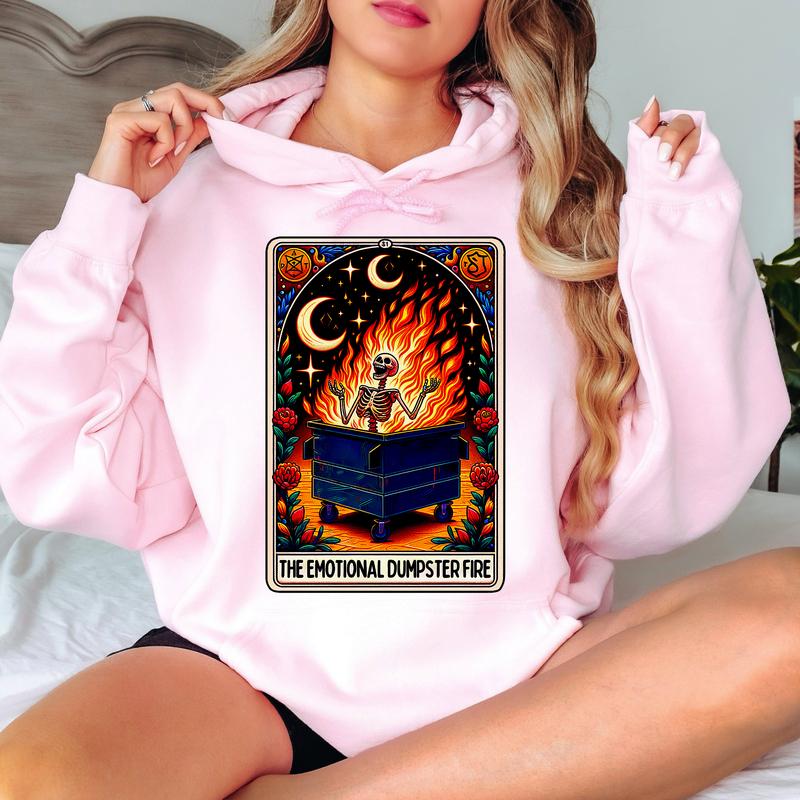 The Dumpster Fire Tarot- Unisex Crewneck Sweatshirt - Print is Sublimation, Funny Crewneck, Gift Idea, Relaxed Fit, Casual Apparel