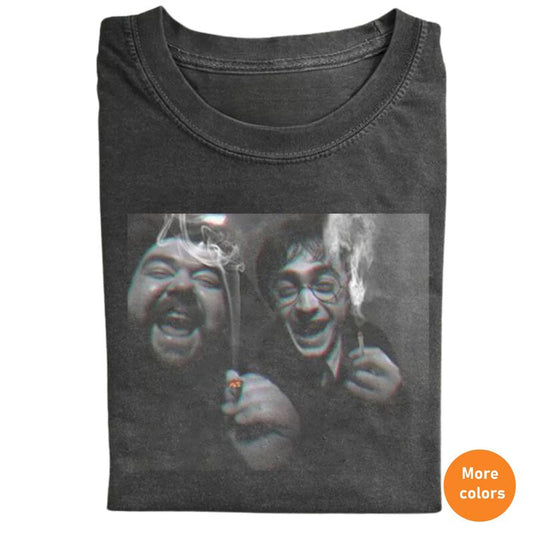Harry and Hagrid Smoking T-Shirt, Vintage Graphic Tee for Movie Fans, Retro Unisex Gift for Lovers of Classic Potter Moments