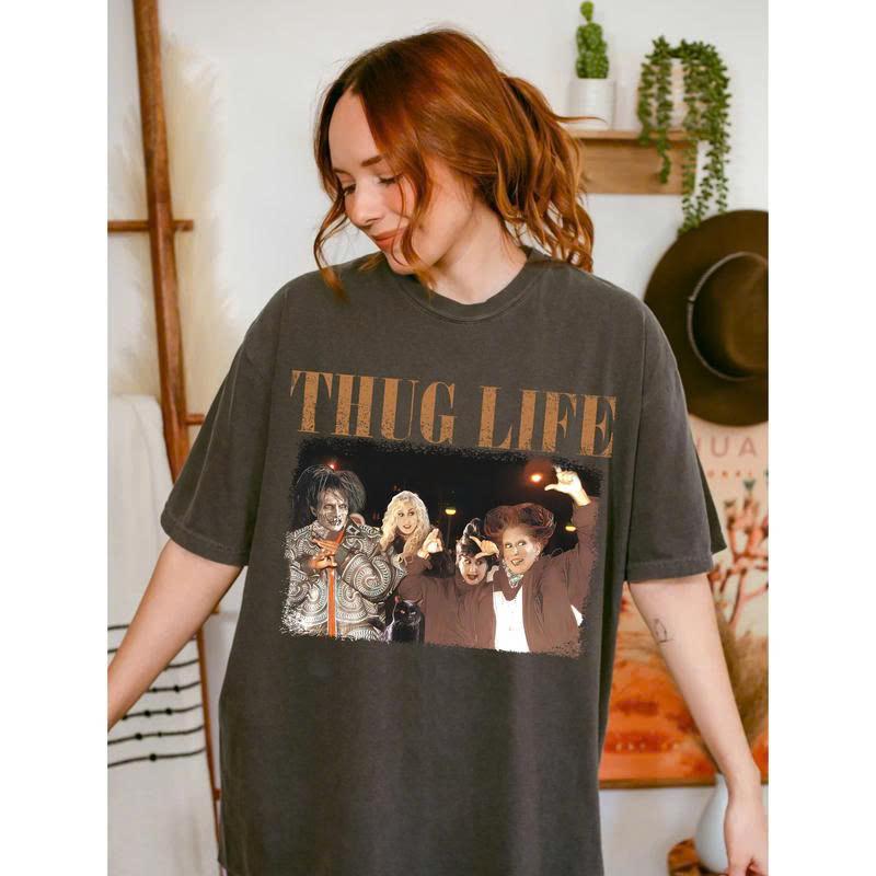 Thug Life Bad Witches Halloween Vintage 90s Unisex T-Shirt, Sweatshirt, Hoodie Casual Collar halloween movie Cotton Fabric