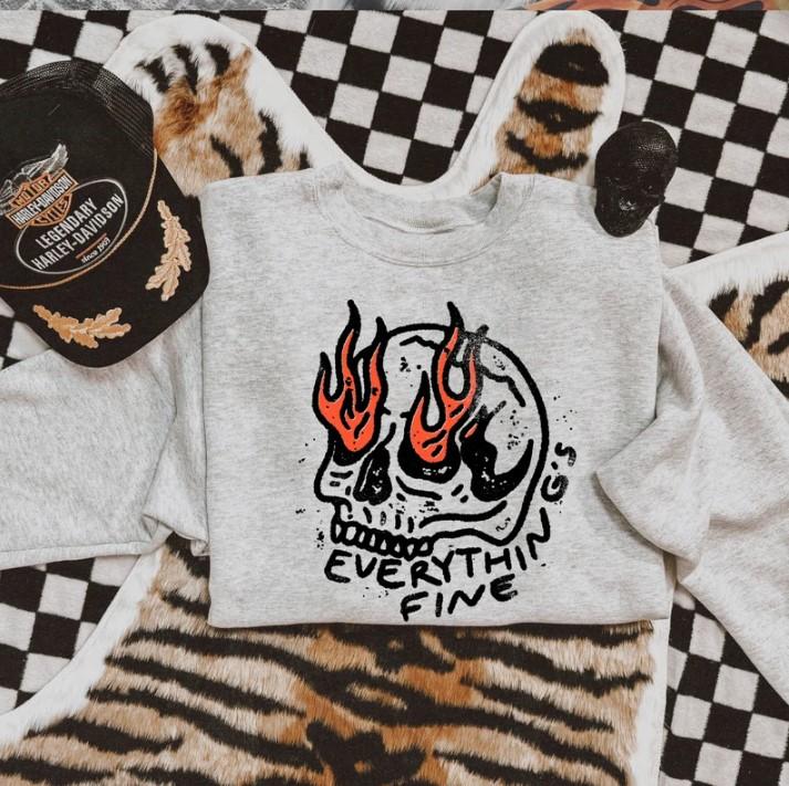 Everything Is Fine Shirt, Skull Shirt, Trendy Graphic, Boho Hippie, Alt Girl