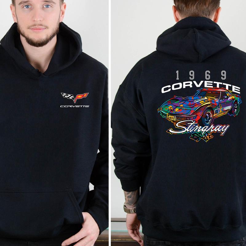Color Splat Sketch Corvette Hoodie, Trendy Fashion Available, Classic Cotton