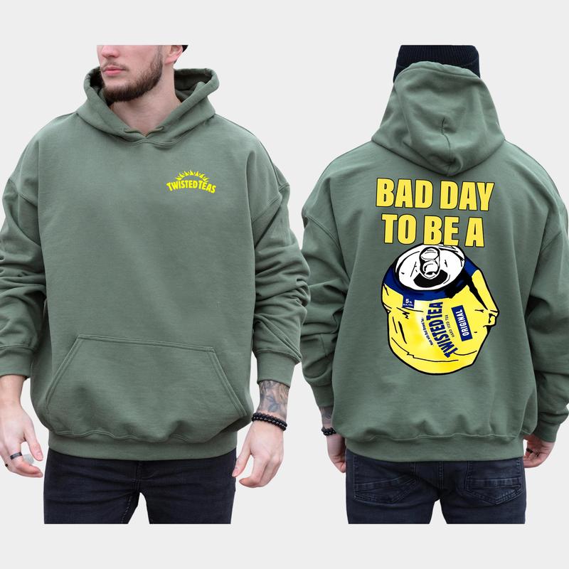 Vintage Bad Day To Be A Twisted Tea 2-Sided Hoodie, Funny Drinking Hoodies, Men's Twisted Tea Hooded Sweatshirt, Unisex Drink Tops, Comfort Cotton Casual Menswear, Classic Long Sleeve Pullover