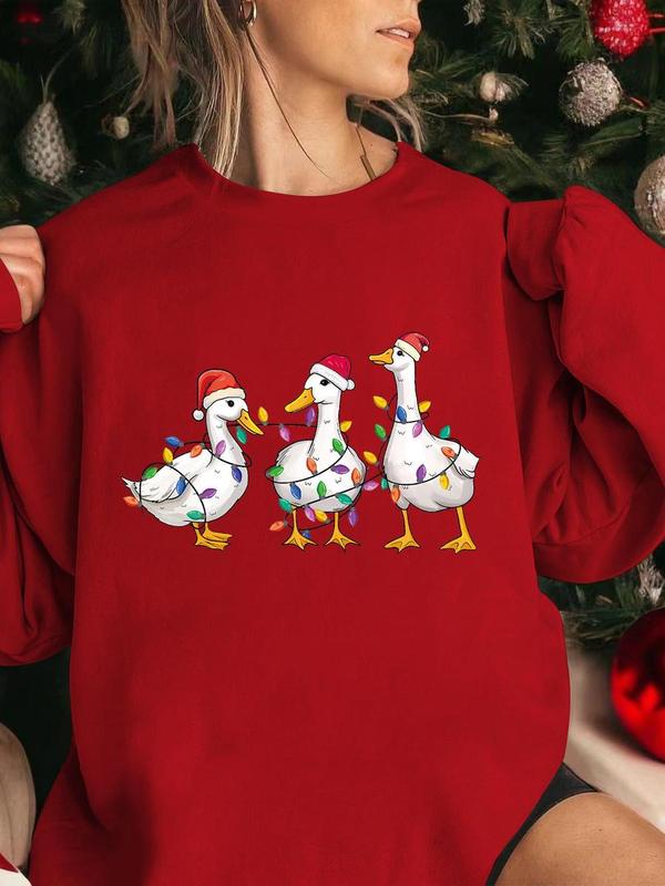 Women's Christmas Cartoon Duck Sweatshirt - Funny Ducks T-shirt Hoodie - Pullover, Womenswear