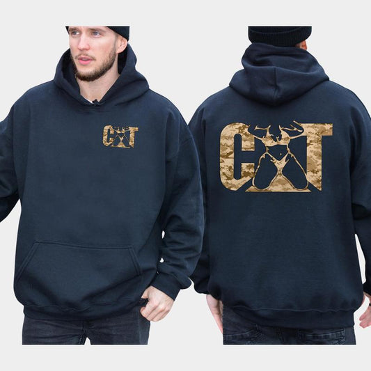 Men's Camo Cat Woman Hoodie 2-Sided, Cat with Women Sweatshirt for Men, Cotton Long Sleeve Pullover, Funny Adult Humor Tops, Classic Casual Menswear