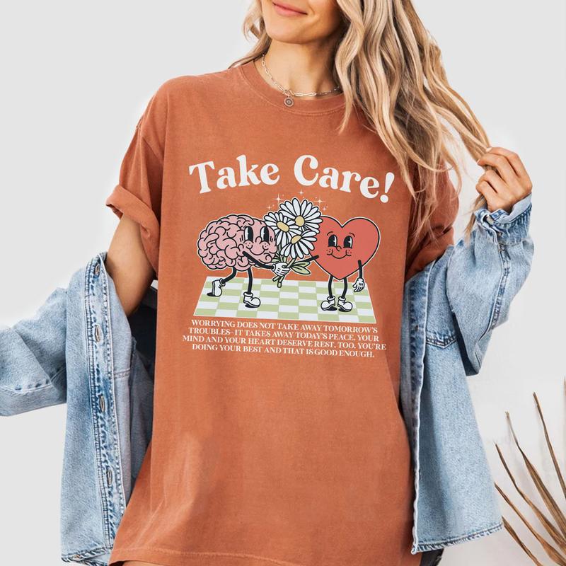 Take Care Comfort Tee, CMental Health Graphic Tee, Retro Mental Health Awareness Shirt, Be Kind Shirt, Inspirational Shirt, Motivational Shirt, Positive T-Shirt, Mental Health Women Tops
