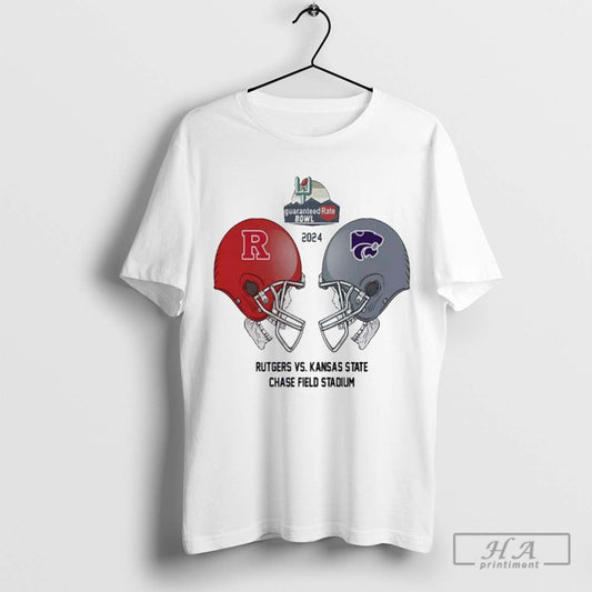 Rate Bowl Ncaa 2024 2025 Bowl Games Rutgers Scarlet Knights Vs Kansas State Wildcats At Chase Field Stadium Skull Helmet Head To Head T Shirt