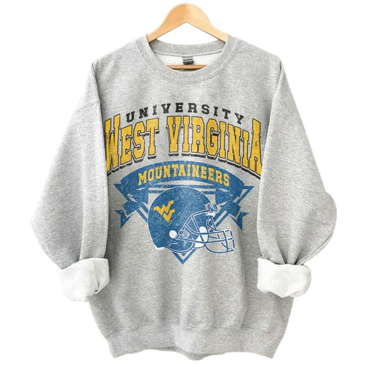 West Virginia Mountaineers Vintage Football NCAA Sweatshirt - Tshirt - Hoodie, West Virginia University Unisex Football NCAA Shirt, Unisex Vintage NCAA Shirt, Classic Football Shirt, Gifts For Football Fan Sport, Cotton, Sweatshirt,Casual Clothing