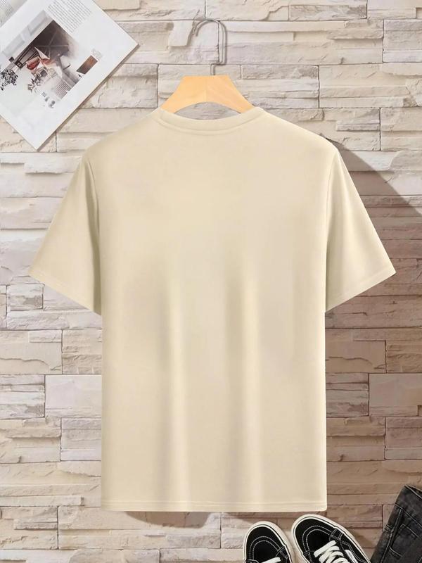 Summer Clothes, Men's Cartoon & Letter Print Round Neck Tee, Regular Fit Casual Soft Slogan Graphic Short Sleeve T-shirt for Summer,  T Shirts for Men, Graphic Tees, Men's Streetwear for Daily Wear