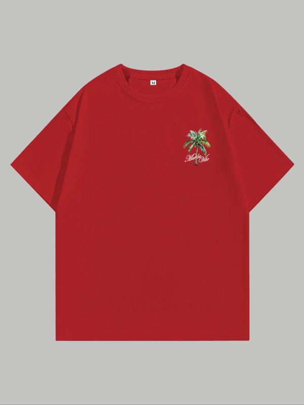 MMen's Coconut Tree & Letter Print Short Sleeve Tee, Regular FitÂ Casual Streetwear Graphic Round Neck T-Shirt, Graphic Tees,Â Men's Summer Graphic Tees Outfits