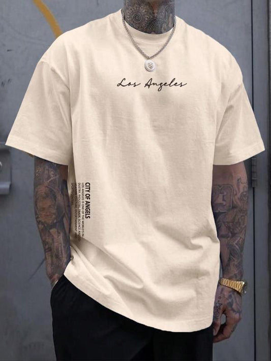 Men's Letter Print Drop Shoulder Tee, Summer Clothes, Regular Fit Casual Soft Comfy Streetwear Round Neck Short Sleeve T-Shirt for Summer, Graphic Tees,Â Men's Top for Daily Wear, Summer Outfits 2024
