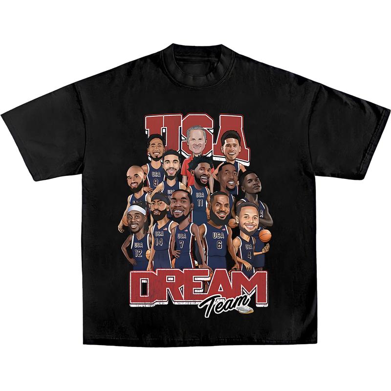 USA Dream Team Basketball Olympic 2024 Shirt, Hiphop Retro Vintage 90s Graphic Basketball Shirt, Sports Clothing Menswear Crewneck Cotton Top
