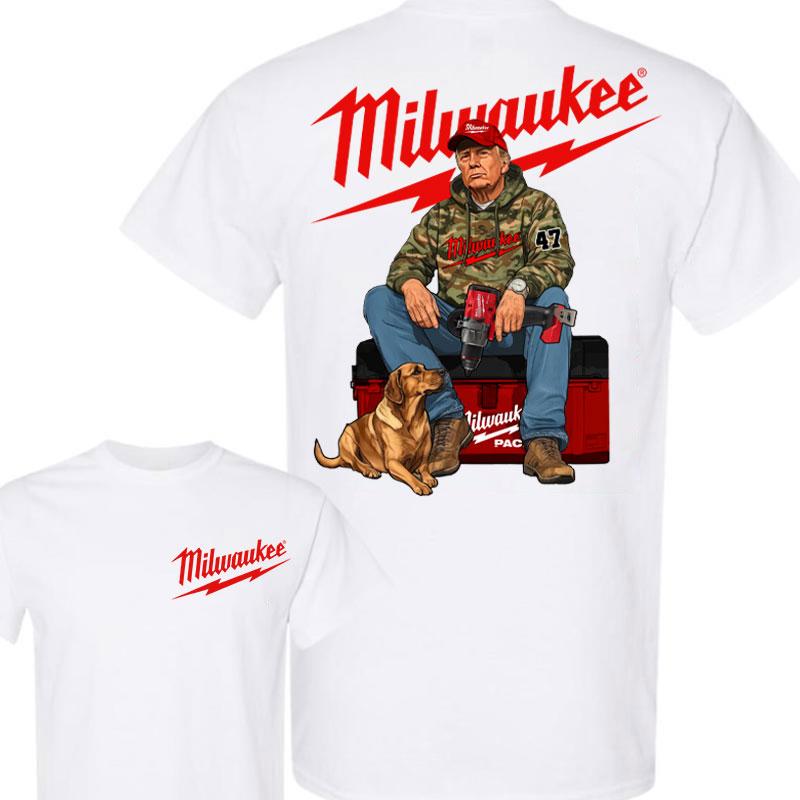 Milwaukeee Trump Hunting Camo Unisex Cotton shirt, Trump won 47th president Election 2024 shirt,  Milwaukeee Fuel Hand Drill Dog Hunt Tee, Trump With Local Boy Cotton Shirt Full Color Full Size