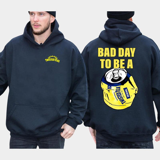 Vintage Bad Day To Be A Twisted Tea 2-Sided Hoodie, Funny Drinking Hoodies, Men's Twisted Tea Hooded Sweatshirt, Unisex Drink Tops, Comfort Cotton Casual Menswear, Classic Long Sleeve Pullover