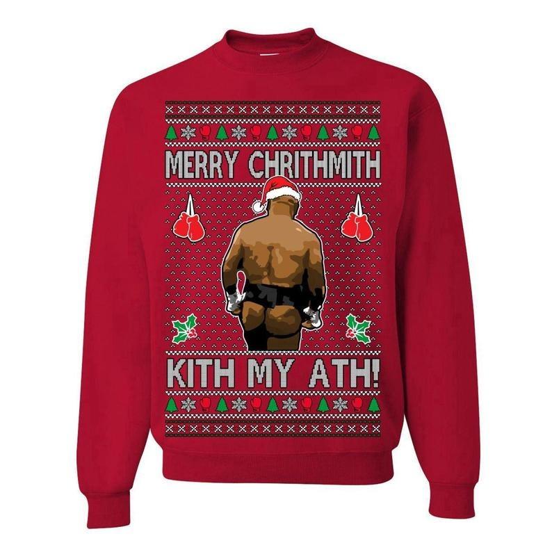 Merry Chrithmith Kith My Ath, Mike Tyson Butt Viral Kiss My Ass Boxing Fight Meme, Men Women Funny Ugly Christmas Sweater Ugly Christmas, Give for Men
