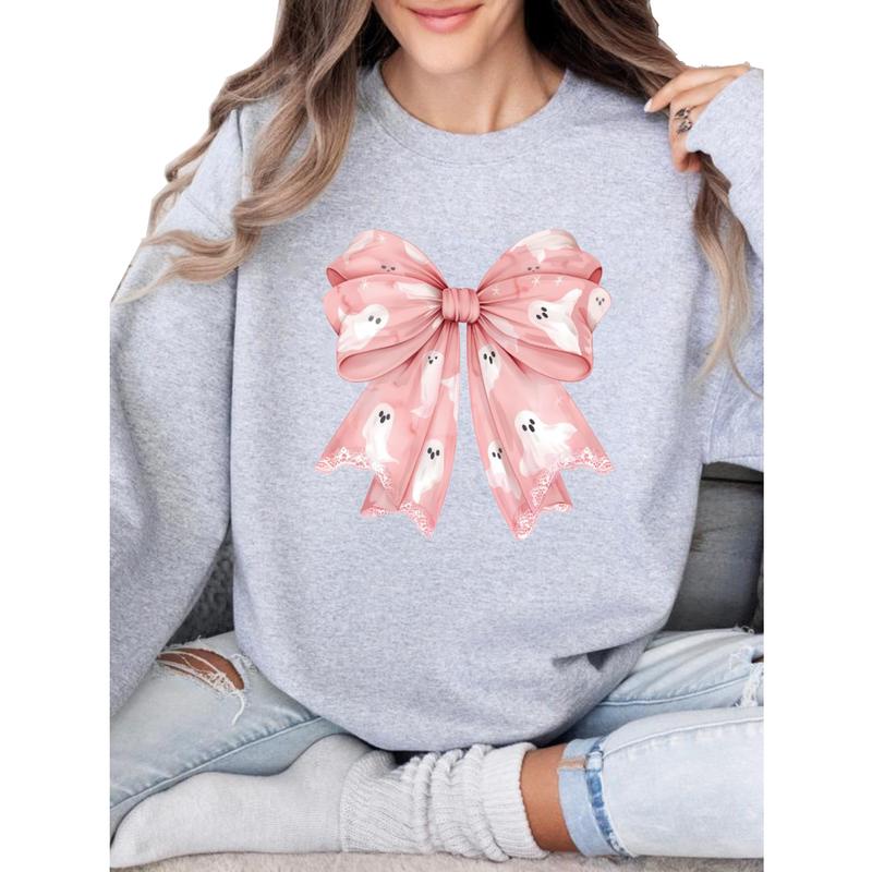 Pink Halloween Coquette Bows Sweatshirt, Spooky Season Sweatshirt Unisex Classic Collar
