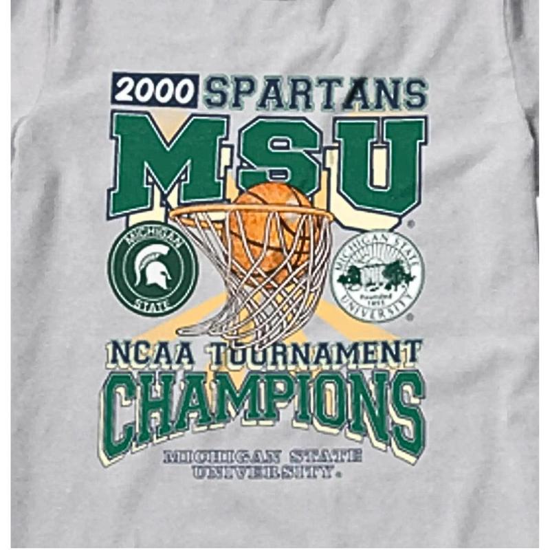 Michigan State University Ã¢â‚¬â€œ MSU Spartans Tournament Champs NCAA Merch, graphic vintage sports tees Casual Menswear Top Shirts Retro Jeans