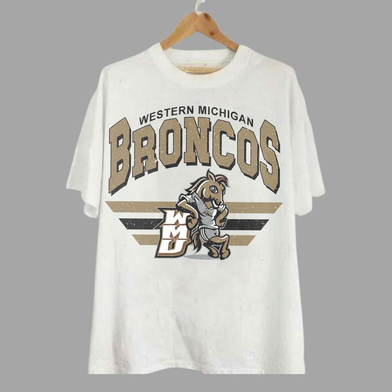 Western Michigan Broncos Vintage NCAA Sweatshirt, Unisex Broncos Football Shirt, Classic Sport Hoodie, Gifts for Fans, Cotton T-Shirt, Hoodie Clothing