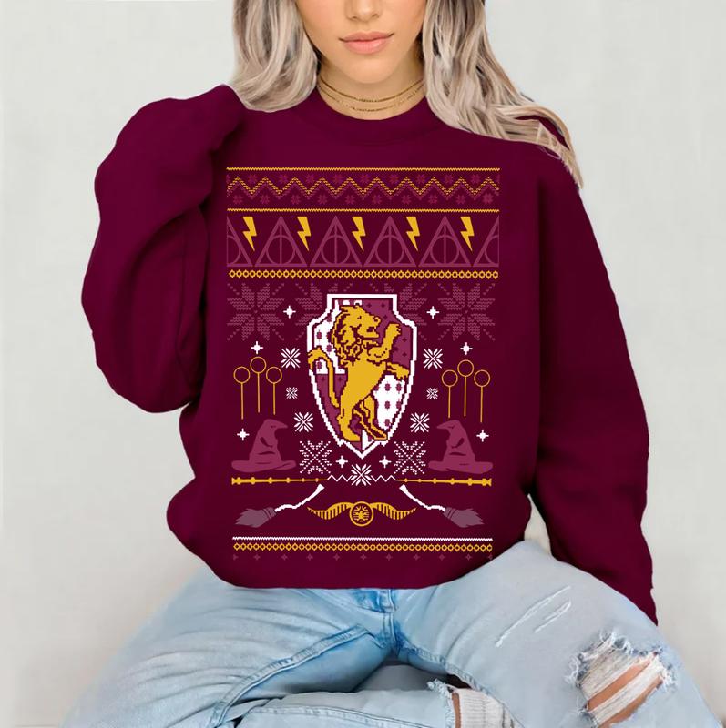 Vintage Wizard House Harry Potter Ugly Sweatshirt, Hogward Wizard School Merrry Christmas Sweatshirt, Fantasy Wizard Sweater, Custom Wizard Houses Xma