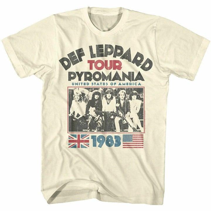 Def Leppard Pyromania Usa Tour 1983 Men's T-shirt Rock Band Concert Top Crewneck Cotton