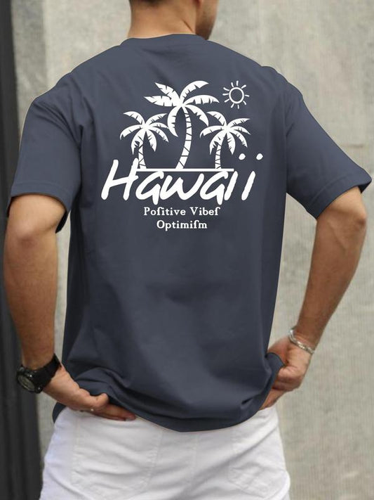 Men's Regular Fit Graphic Print Round Neck Knit Tee, Summer Clothes,Â StreetwearÂ Guys Hawaiian Tropical & Letter Graphic Short SleeveÂ CrewneckÂ T-Shirt,Â Menswear,Â Crew Neck Trendy Casual Top for Summer