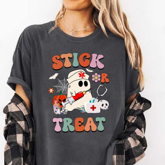 Nurse Halloween Shirt, Spooky Nurse Shirt, Stick Or Treat, Halloween Party Nurse Crew Shirts, Fall Nurse Shirt, Halloween Party Costume Casual Comfort