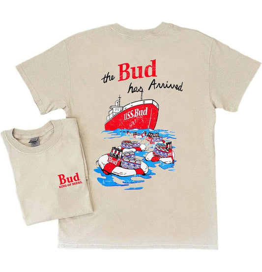 Budweiser 90'S Ship T-Shirt - 2 Side - Trendy To Timeless - Cross-Gender Fashion - Unisex Design - Colorful Range - Size Choices Galore, Unisex All Style For All