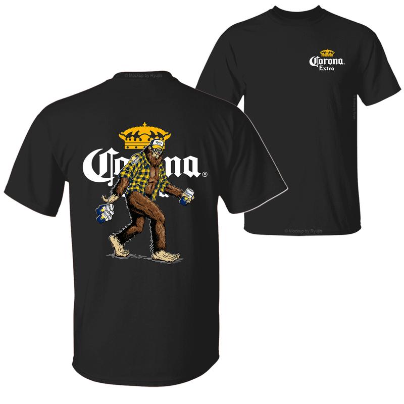 Bigfoot Corona Extra T-shirt, Corona Extra Shirt, 2 Sided Graphic Printed Unisex Classic Comfort Cotton T-Shirts for Men for Women Menswear Top