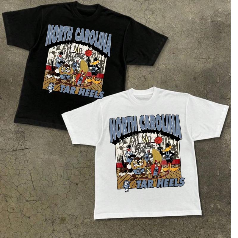 Vintage UNC Tar Heels Looney Tunes NCAA T-Shirt Unisex Menswear Casual Soft new jersey