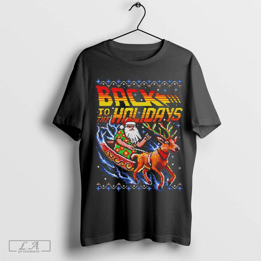Santa in his sleigh X Back to the Future Back to the Holidays ugly Christmas shirt