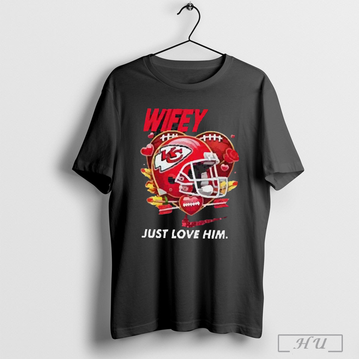 Premium Hubby Wifey Just Love Him Her Kansas City Chiefs Helmet 2025 T Shirt