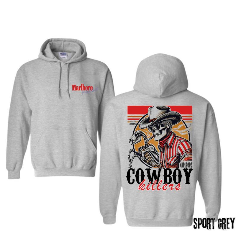 MarlBoro Cowboy Killer Vintage American Double Sided Hoodie and Crewneck T-Shirt Set - Unisex Sweatshirt - Comfort, Cotton - Classic