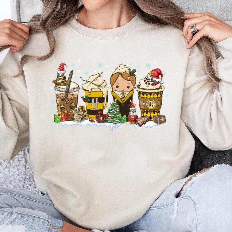 Harry Potter Christmas Drinks, Hogwarts Houses Sweatshirt, Harry Potter Sweatshirt Cotton Shirt, Wizard House Sweatshirt, Womenswear Sweaters, Vintage