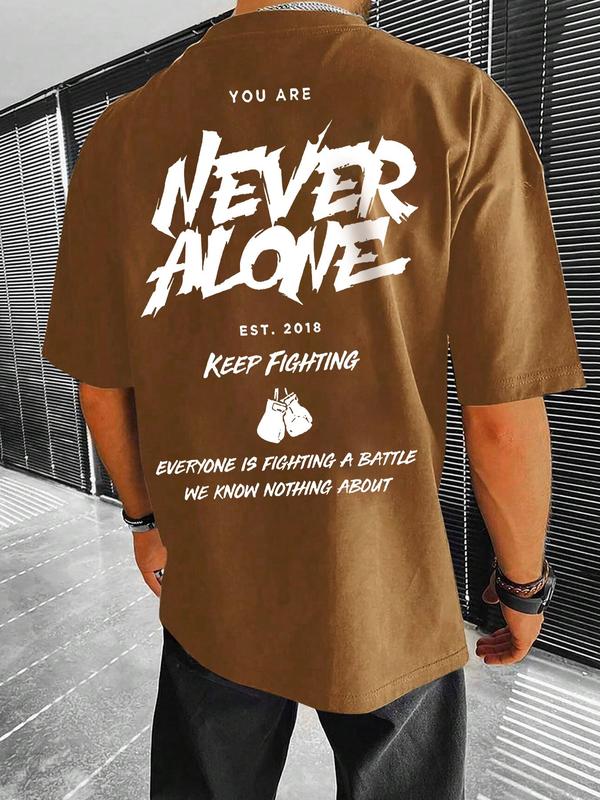 Men's Regular Fit Letter Print Round Neck Drop Shoulder Tee, Graphic Tees,Ã‚Â Casual Streetwear Short Sleeve T-Shirt for Summer, Menswear for Daily Wear