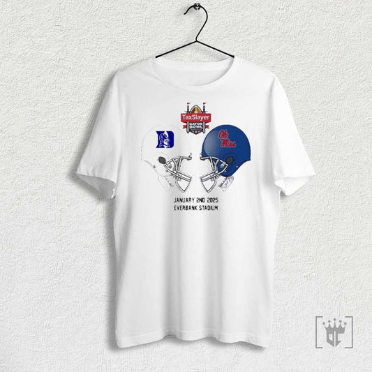 Taxslayer Gator Bowl Ncaa 2024 2025 Bowl Games Duke Blue Devils Vs Ole Miss Rebels At Duke Blue Devils Skull Helmet Head To Head T Shirts