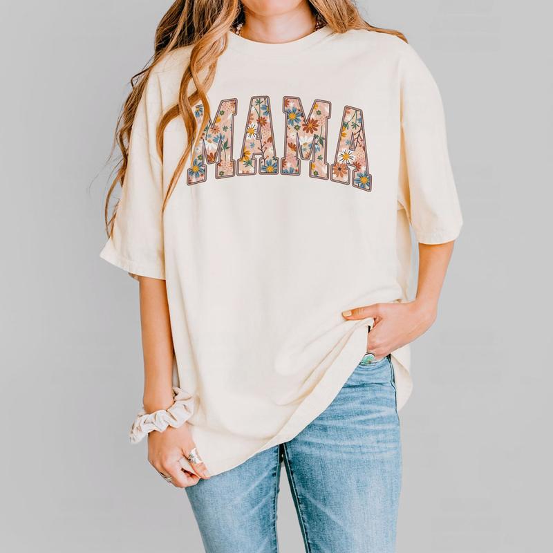 Retro Mama Floral Shirt, Mama Graphic Tee, Cute Gardener Mama Shirt Gift For Mom, Flower Mama Shirt, Floral Mama Shirt, Flower Lover Mama Shirt, Mom Birthday Gift From Daughter, Mom Women Tops Casual Comfort Womenswear Boho Comfortable T-Shirt
