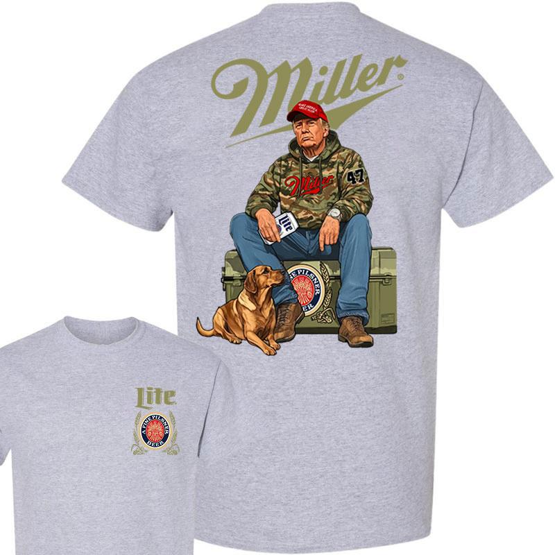 Miller Litee Trump Hunting Camo Unisex shirt, Trump won 47th president Election 2024 shirt, Miller Litee Fuel Hand Drill Dog Hunt Tee, Trump With Local Boy Cotton shirt Full Color Full Size