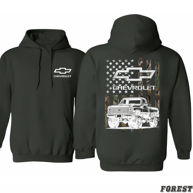 Chevrolet - Buck Wear Chevy Camo Accent Flag Hoodie, Fashion For Every Occasion, Everyday Basics, Classic Cotton, Unisex, Menswear, Stretch