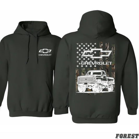 Chevrolet - Buck Wear Chevy Camo Accent Flag Hoodie, Fashion For Every Occasion, Everyday Basics, Classic Cotton, Unisex, Menswear, Stretch