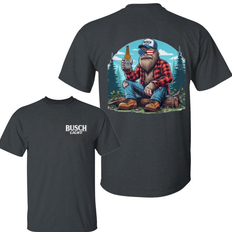 Busch Light -Beer- igfoot- Sasquatch & Busch Light beer T-shirt , Casual Graphic Round Neck T-shirt for Summer, Fashion Top for Daily Wear, T shirt Fo