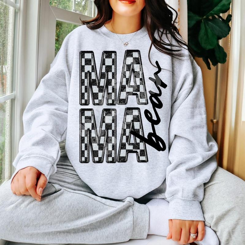 Checkered Mama Bear Sweatshirt - Ash Grey - Sublimation - ValentineÃ¢â‚¬â„¢s Day - Unisex Jersey Sweatshirt