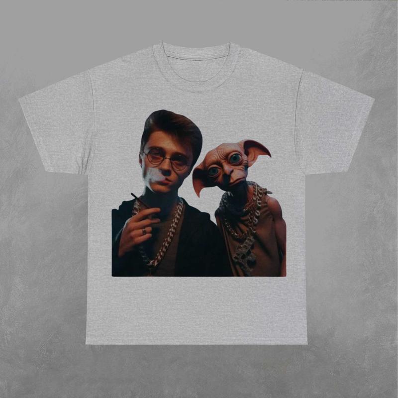 Harry Potter and Dobby Smokin Shirt, Dobby Tshirt, Harry Potter Shirt, Movie Graphic Shirt Classic Fabric Menswear Top