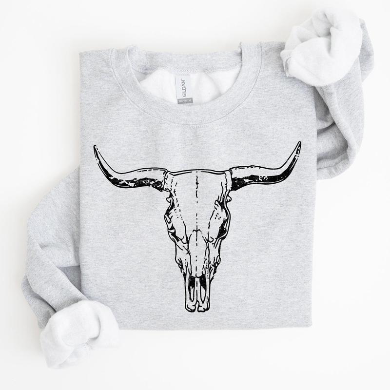 Long Horn, Cow Skull, Rodeo, Cowboy Sweatshirt Casual Comfort Womenswear ComfortableÃ‚Â Graphic