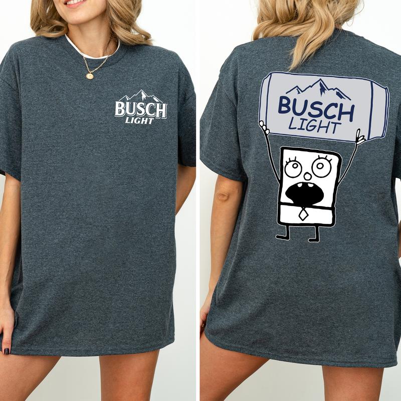 DoodleBob Busch Light Unisex T-Shirt, Funny Doodlebob Beer Graphic 2 Sided Shirt, Vintage Drink T-Shirt, Drinking Tshirt for Men, Comfort Cotton Fabric Tshirt, Women's Top, Casual Womenswear