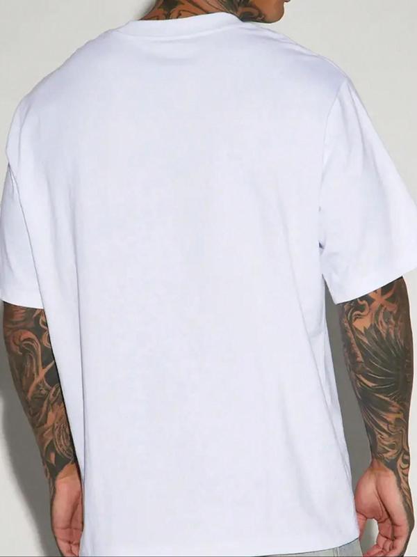 Men's Letter Print Round Neck Graphic Tee, Regular Fit Casual Drop Shoulder Short Sleeve T-shirt for Summer, Men's Top for Daily Wear