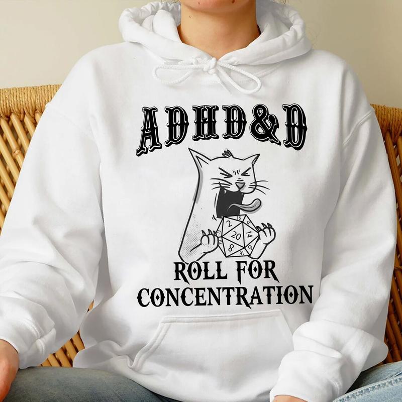 ADHD DnD Cat Shirt, Cat DnD Shirt, Mental Health DM Gift, TTRPG Hoodie, Role Play Tee, Funny Dragon Unisex Tee, Game Masters, Gamer D&D Sweatshirt, Du
