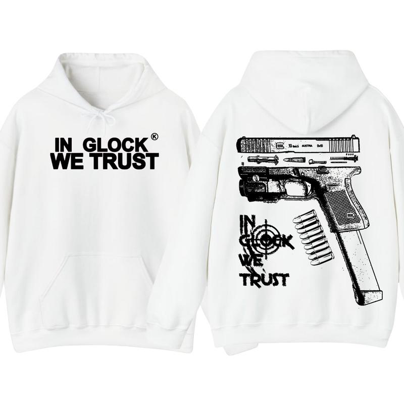 In Glock We Trust Double Sided Hoodie - Full Color - New Design Black & White- Classic Fit - Long Sleeve - Menswear - Unisex,For Her, For Him glock shirt