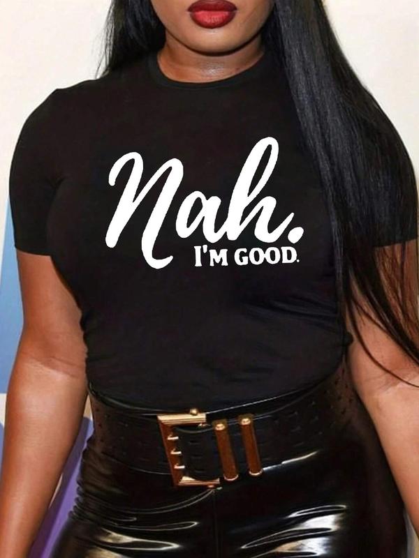 Women's Letter Print Round Neck Tee, Trendy Casual Crew Neck Short Sleeve T-Shirt, Graphic Tees,Ã‚Â Summer Clothes Women,Ã‚Â Ladies Summer Outfit